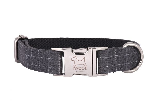 Cornish Grey Check designer dog collar and matching designer dog lead by IWOOF