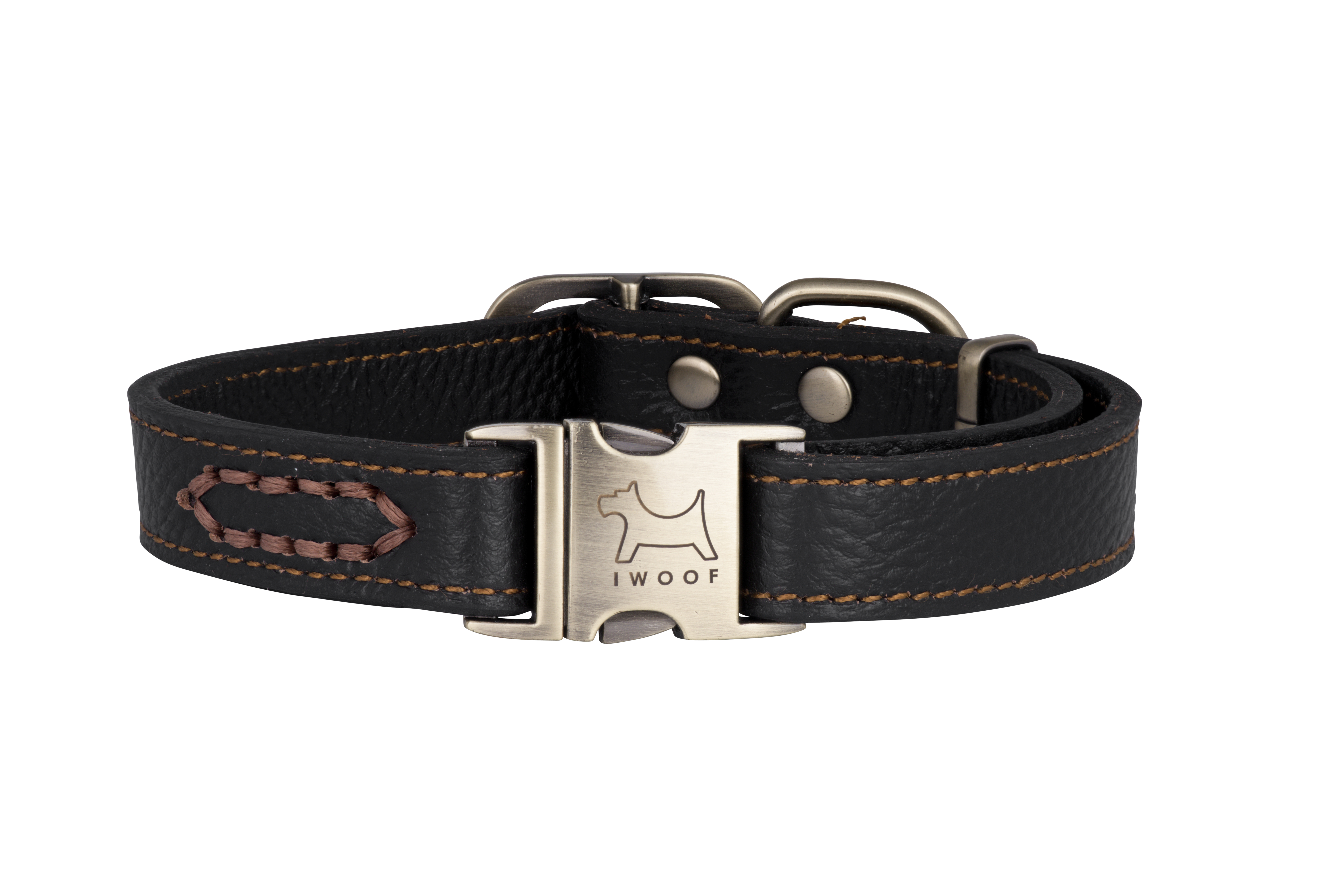 Royal Black designer leather dog collar and matching leather designer dog lead by IWOOF