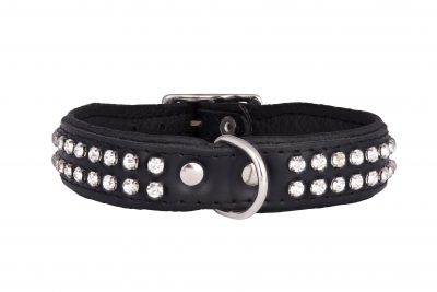 Essex black leather designer dog collar and lead by IWOOF