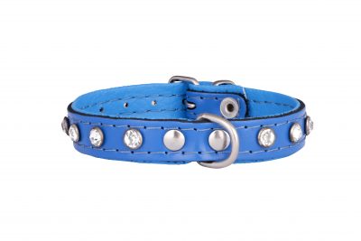 Mini Blue leather designer dog collar and doglead by IWOOF
