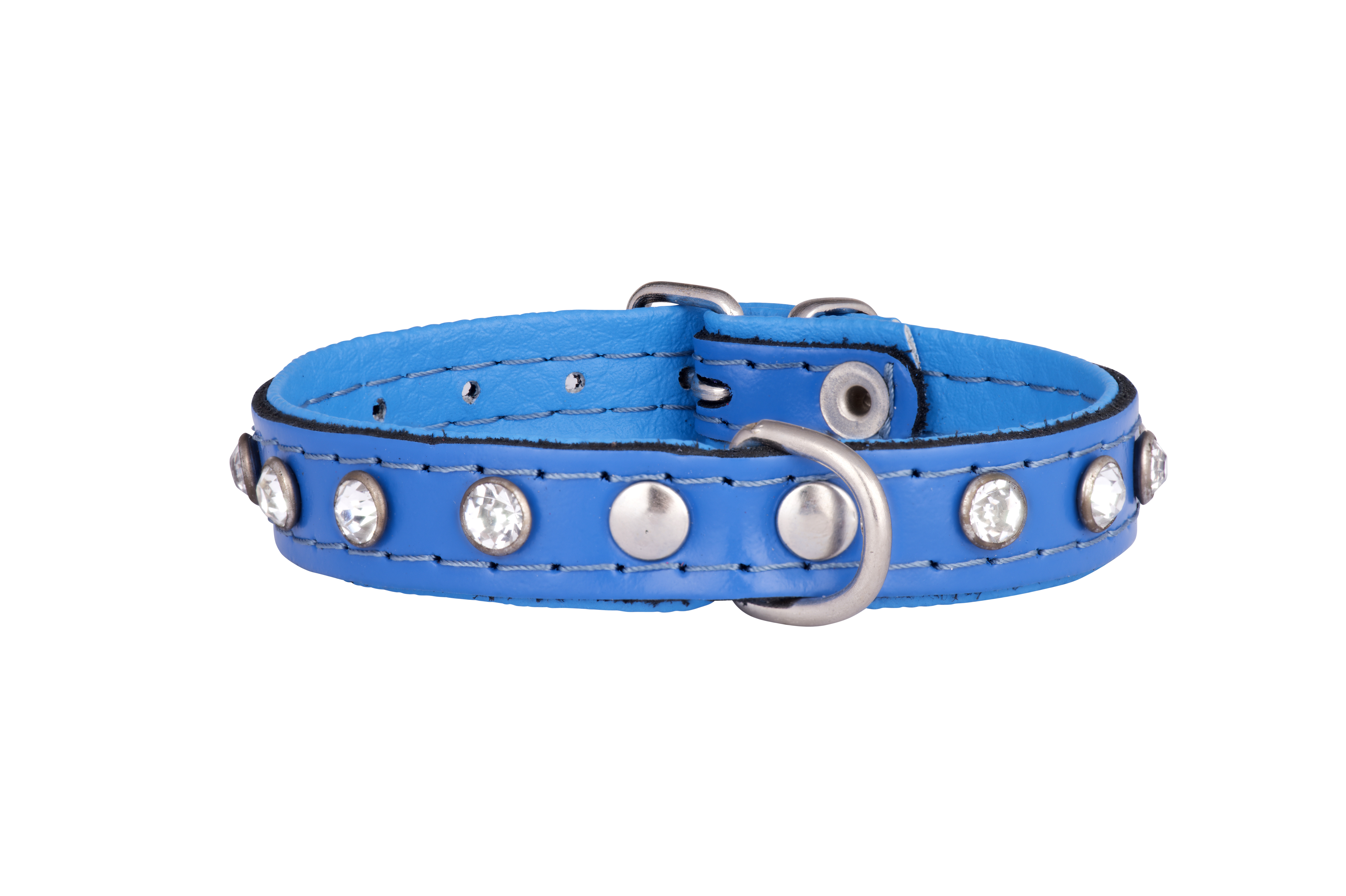 Mini Blue leather designer dog collar and doglead by IWOOF