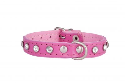 Mini Pink leather designer dog collar and dog lead by IWOOF
