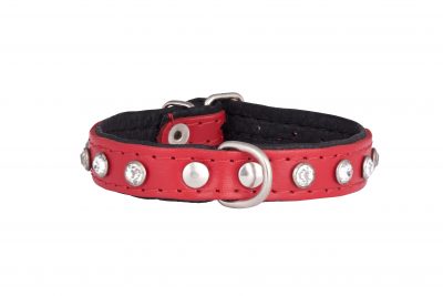 Mini Red leather designer dog collar and dog lead by IWOOF