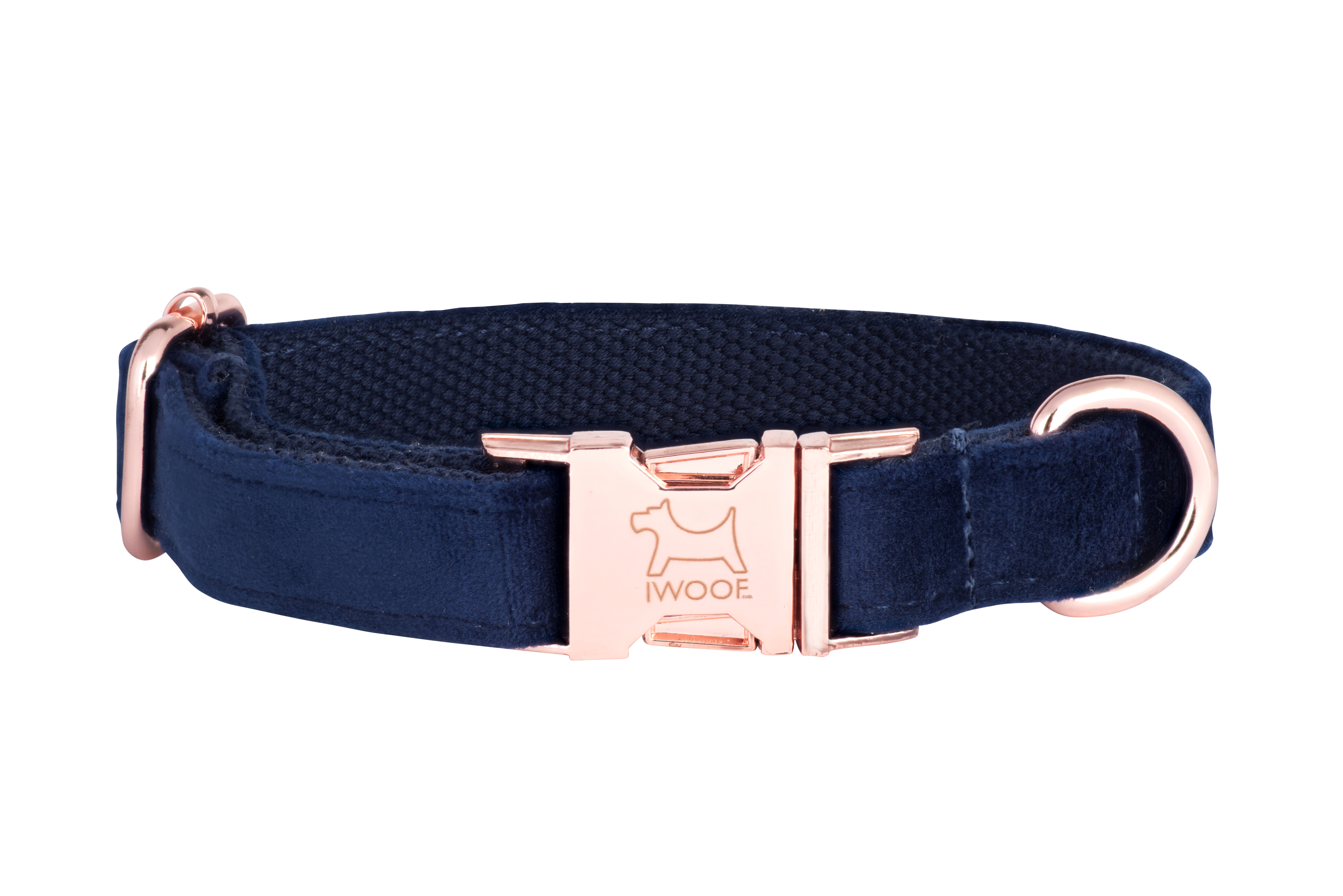 Blue designer dog collar and matching designer dog lead by IWOOF