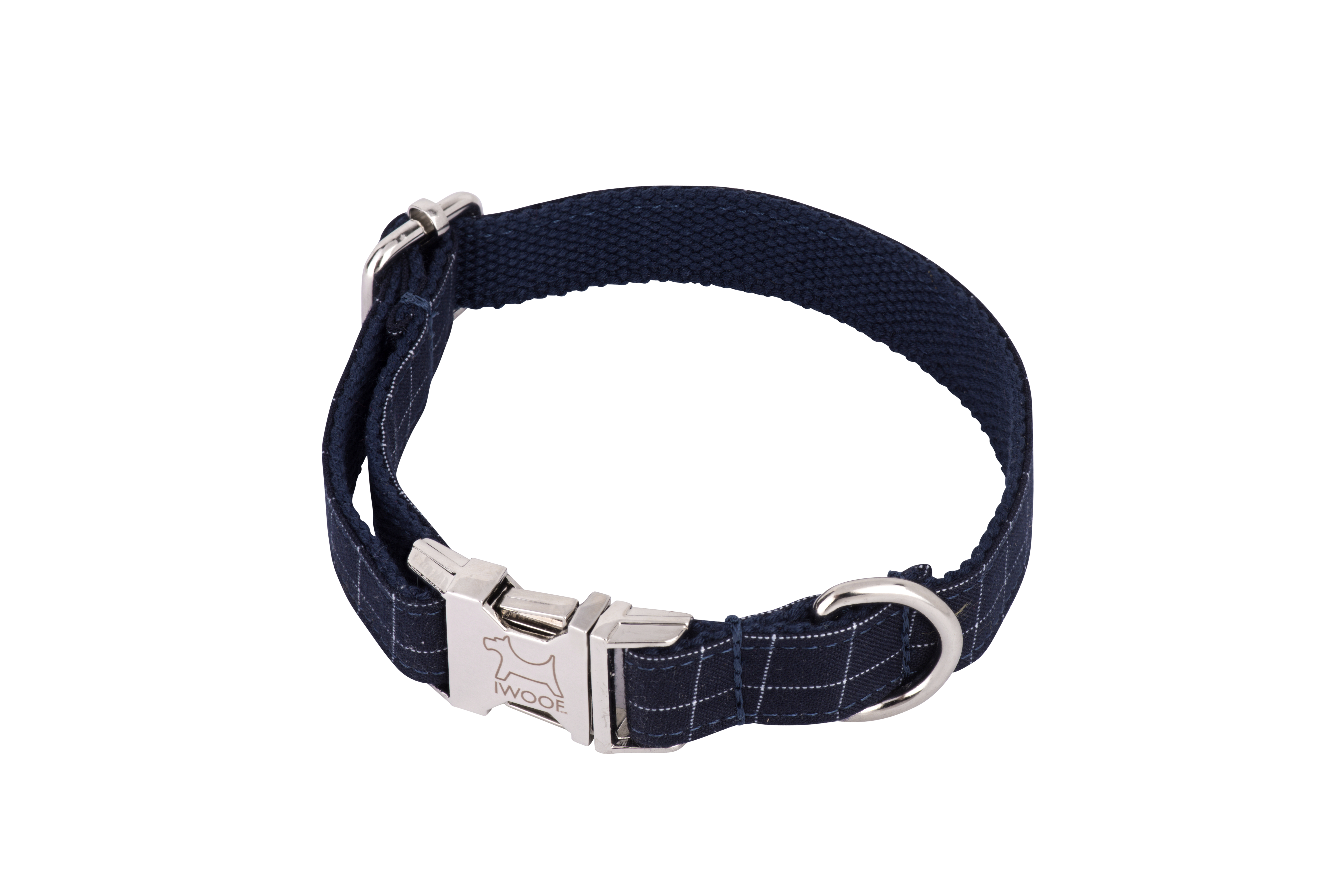 Cornish Navy Check designer dog collar and dog lead by IWOOF