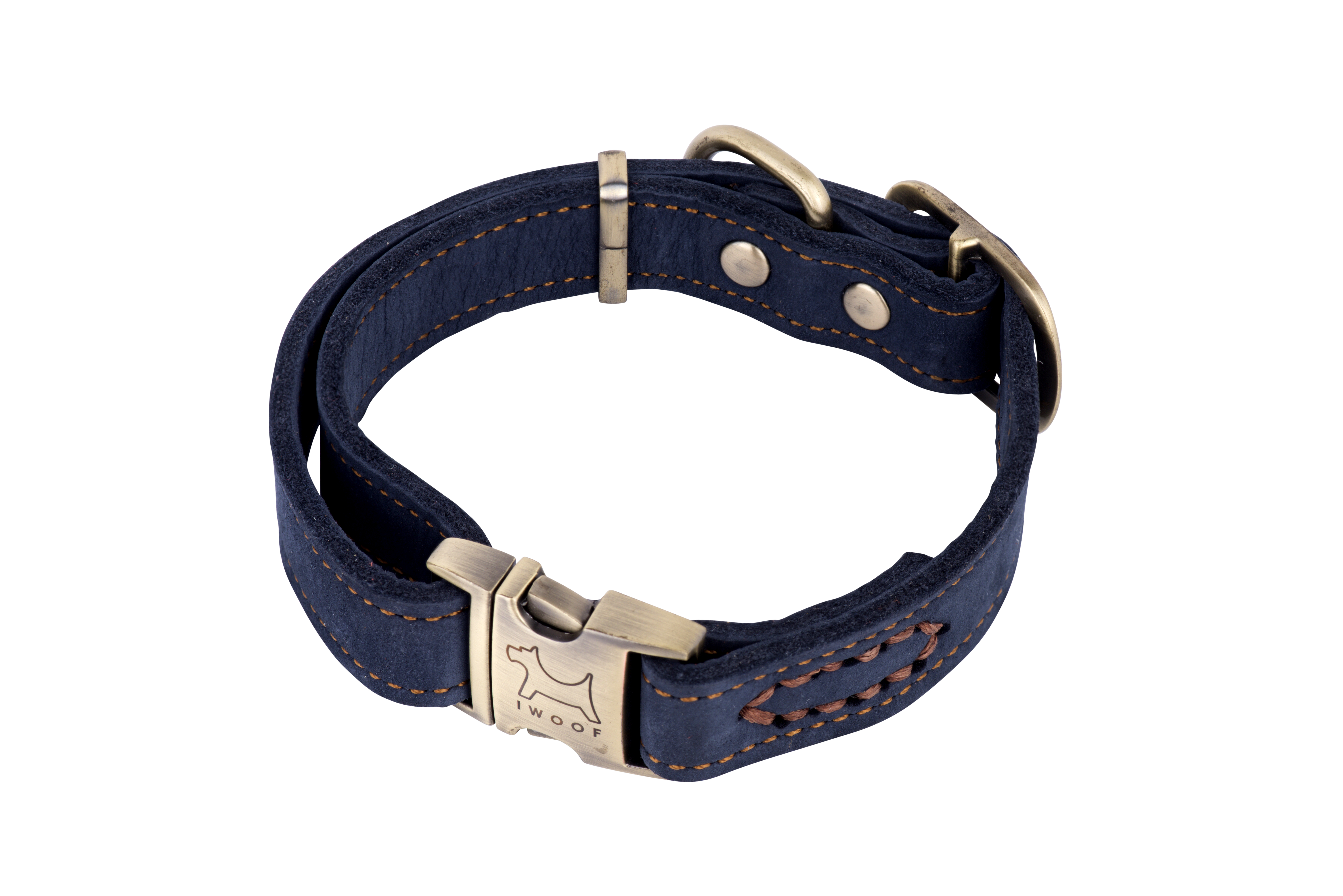 Royal Blue designer leather dog collar by IWOOF