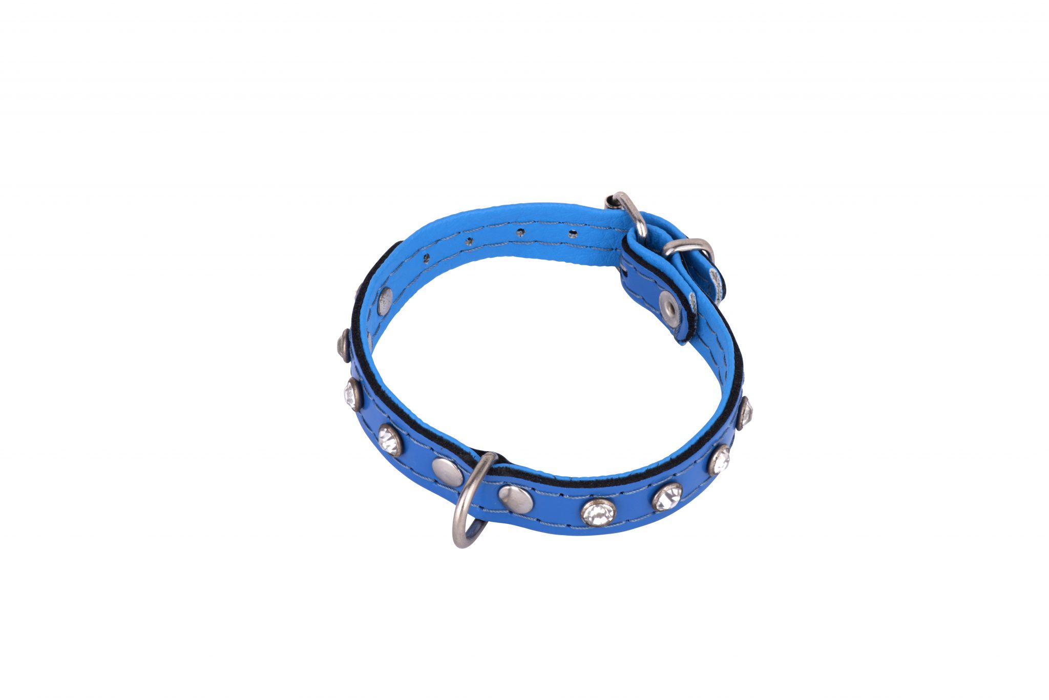 Mini Blue leather designer dog collar and matching dog lead by IWOOF