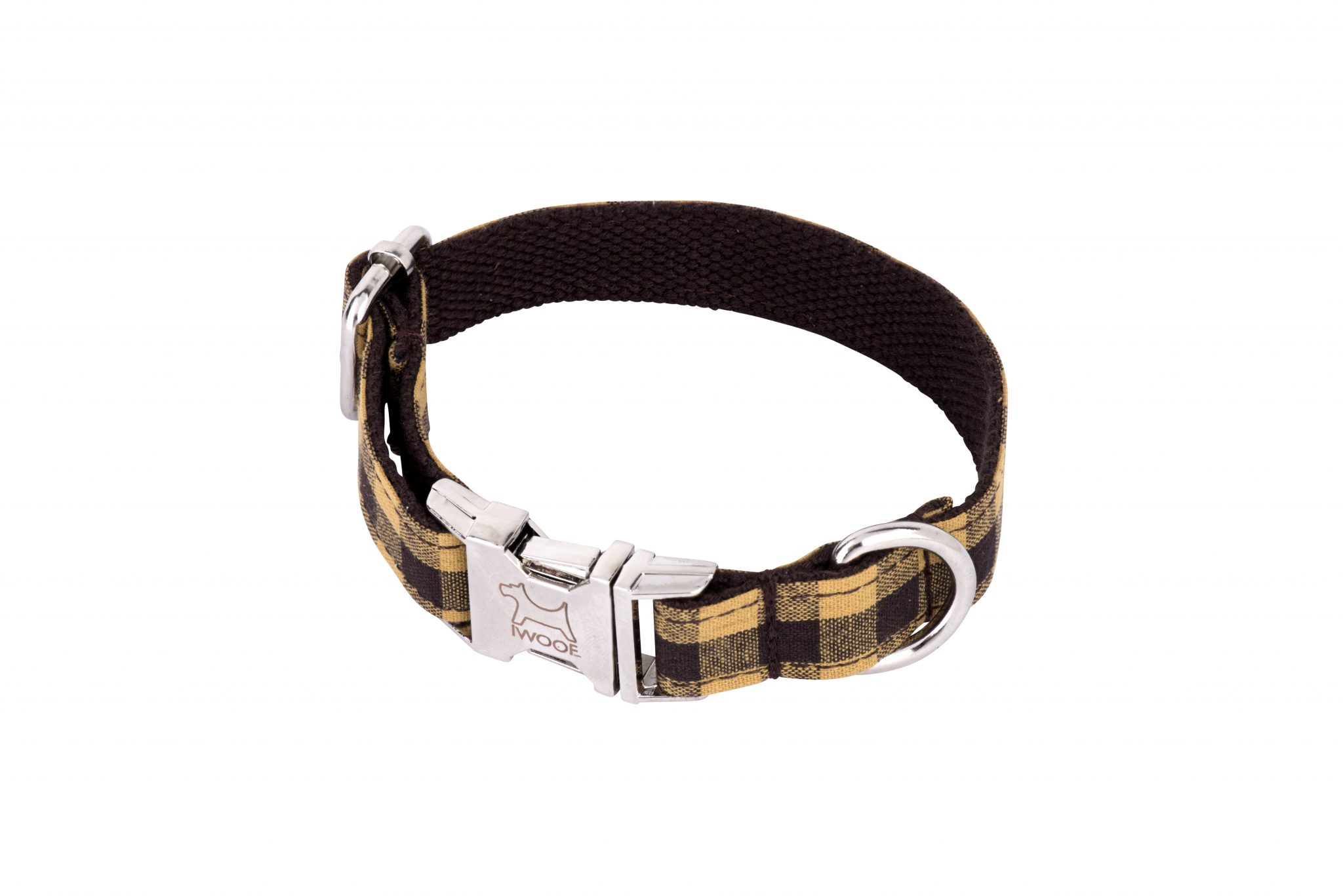 Yellow Check designer dog collar and matching designer dog lead by IWOOF