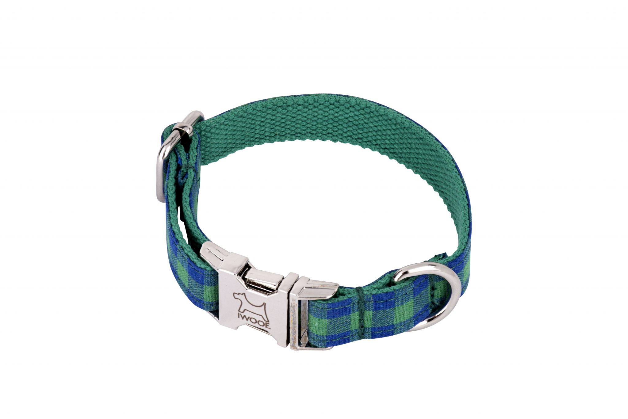 Blue and Green check designer dog collar and dog lead by IWOOF