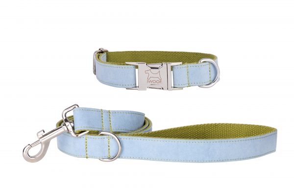 Surf Blue designer dog collar and matching designer dog lead by IWOOF