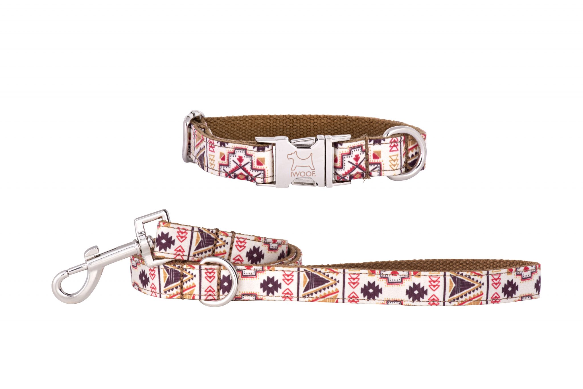 Aztec designer dog collar and dog lead set by IWOOF