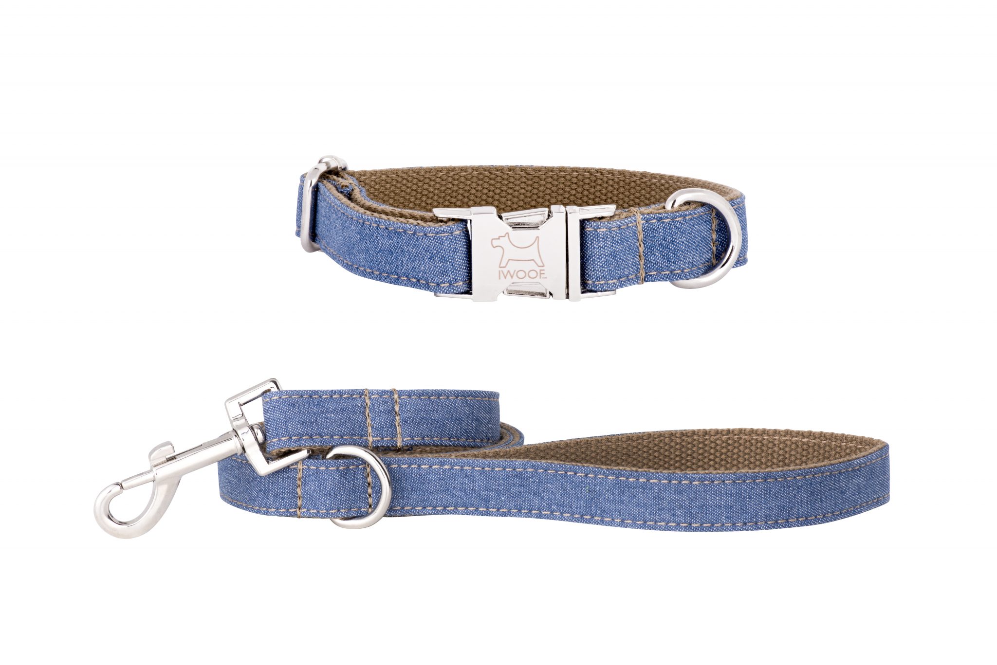 Jean designer dog collar and matching designer dog lead by IWOOF