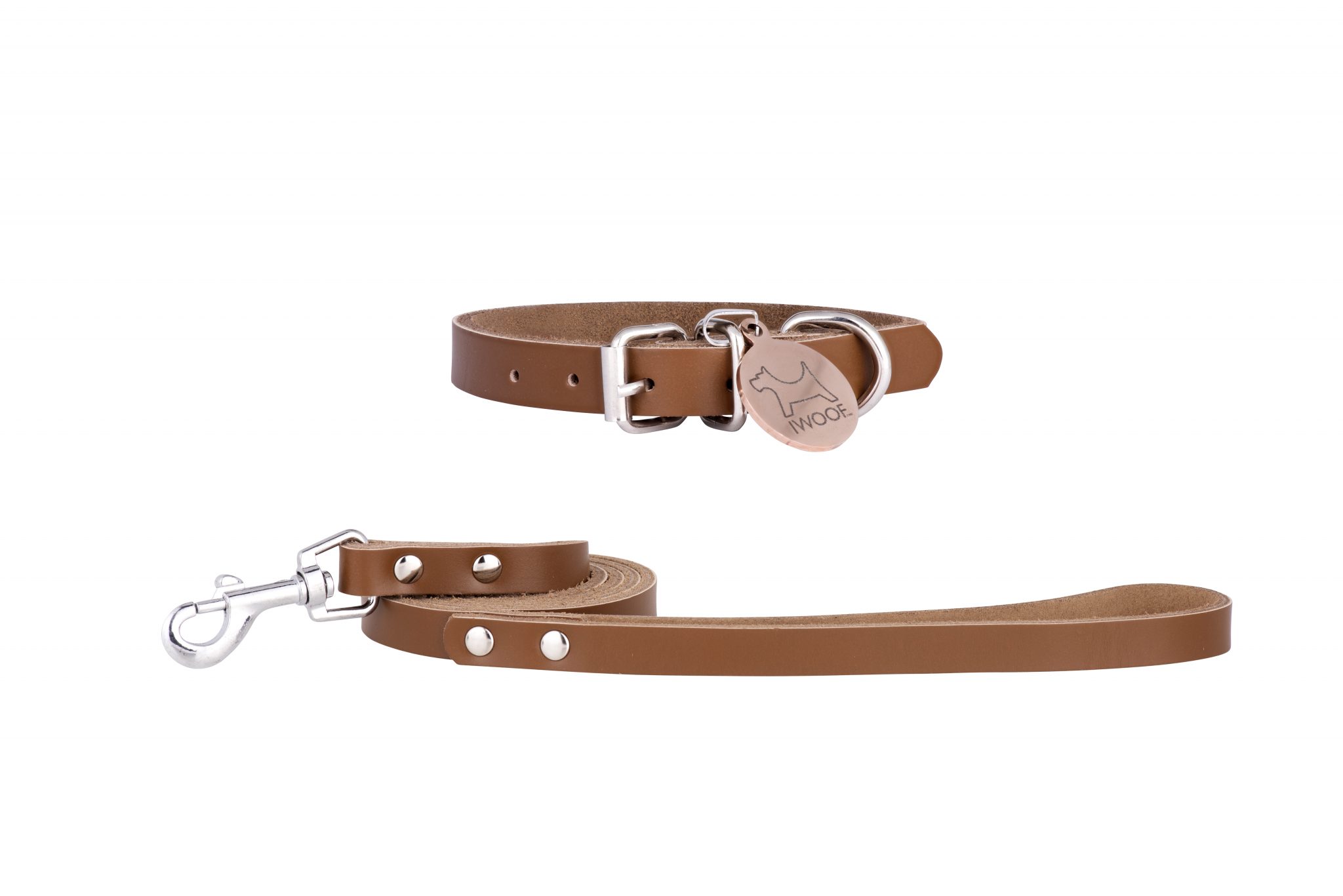 Morwenna designer dog collar and matching designer dog lead in tan by IWOOF