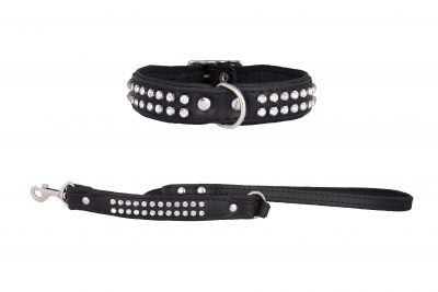 Essex black leather designer dog collar and matching dog lead by IWOOF