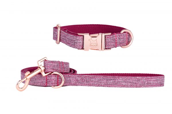 Dog Rose designer dog collar and dog lead with Rose Gold fittings by IWOOF