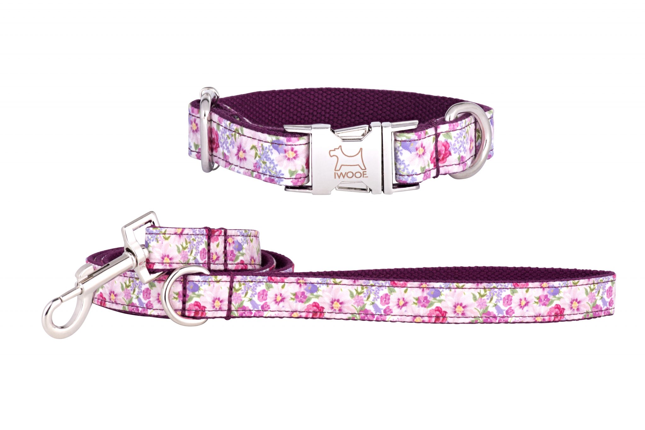 Pink Blossom designer dog collar and dog lead set