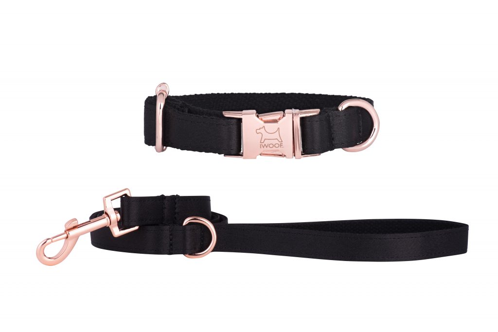 BLACK PANTHER Designer Dog Collar and Lead set in Rose Gold by IWOOF