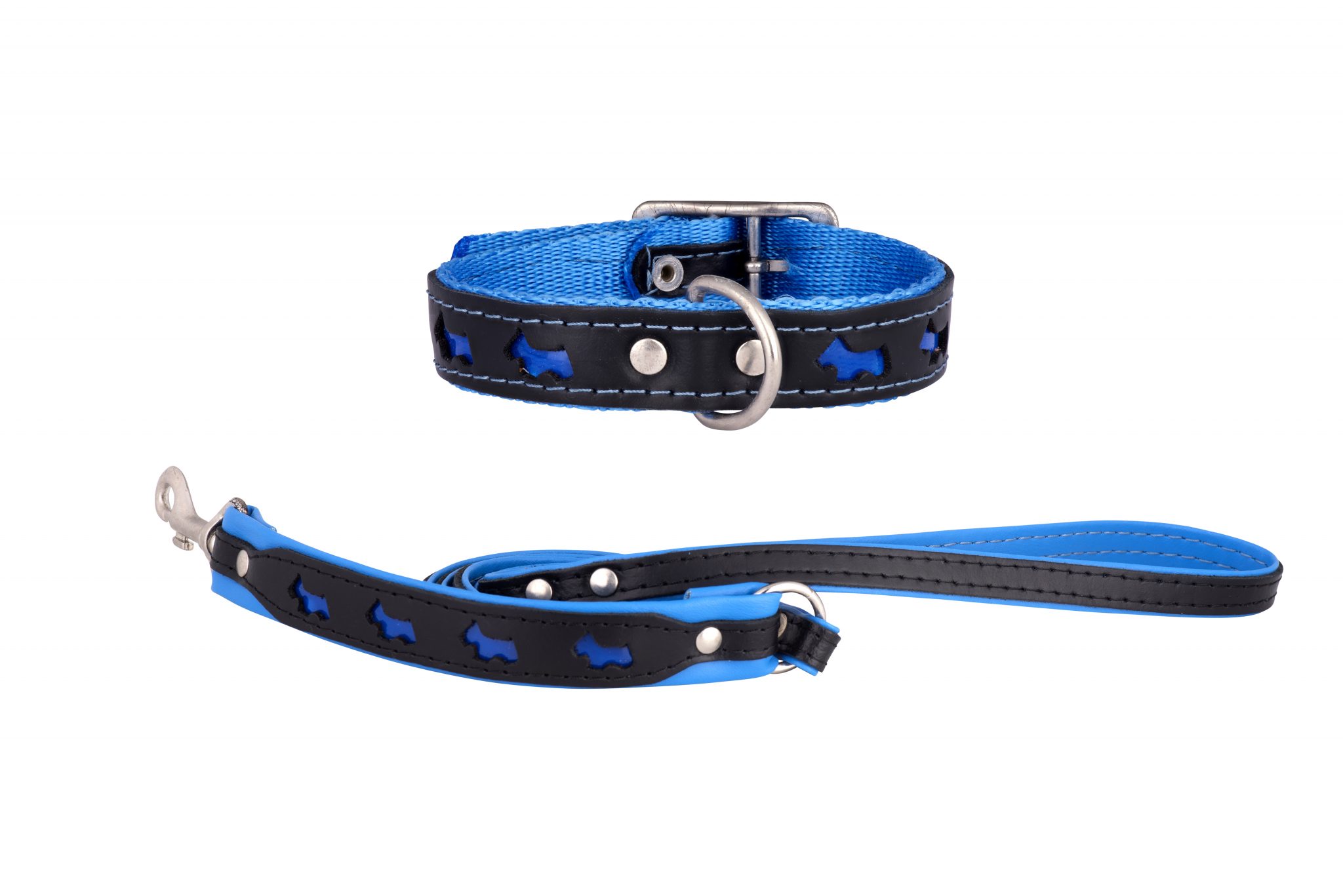 REFLEX Leather Designer Dog Collar and Lead in Blue by in Designer Dog Collars and Leads
