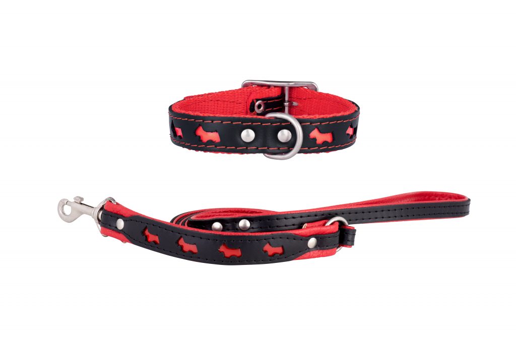 REFLEX Leather Designer Dog Collar and Lead in Red by in