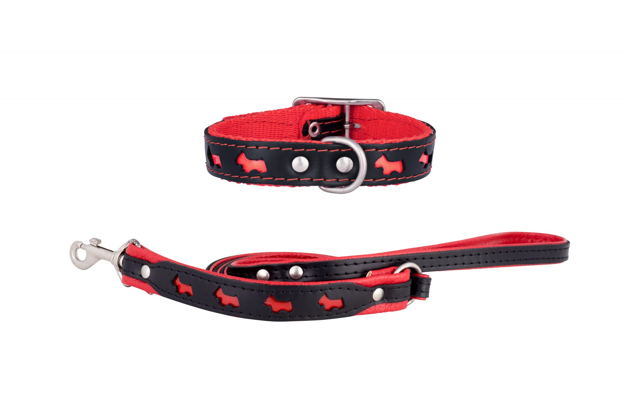 REFLEX Leather Designer Dog Collar and Lead in Red