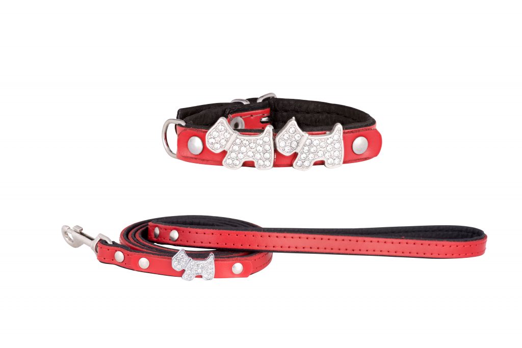 Highland Designer Dog Collar and Lead in Red by in Designer