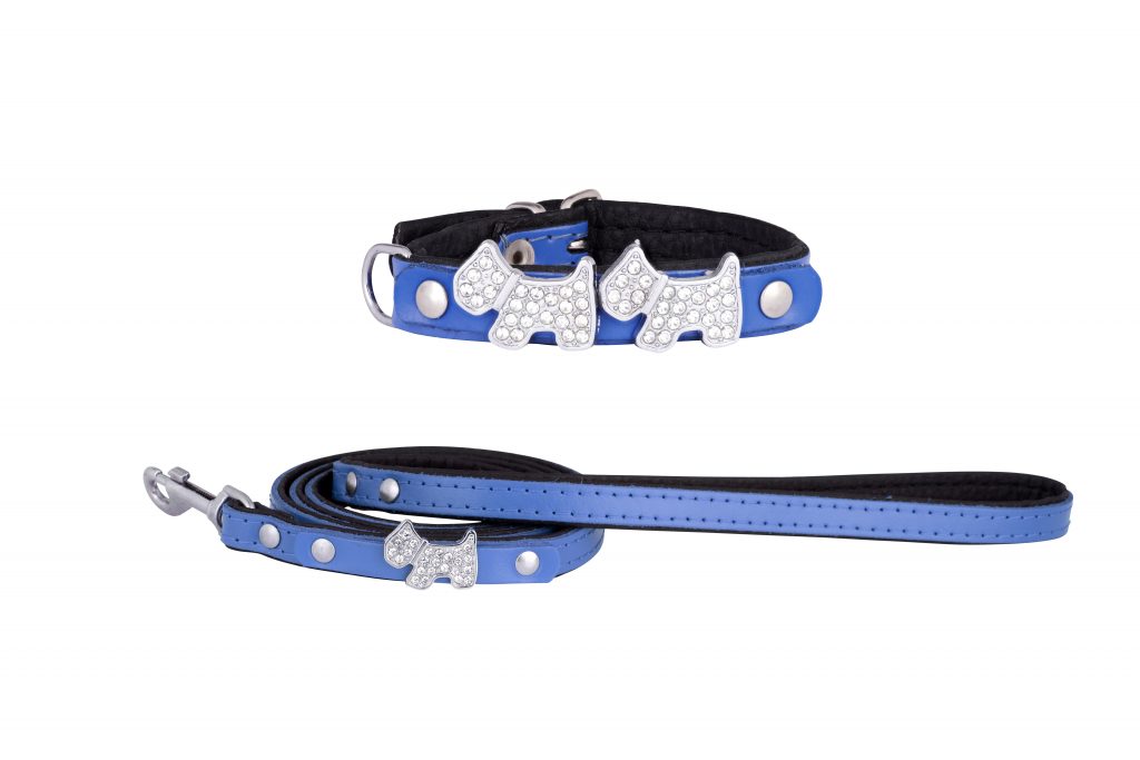 Highland Designer Dog Collar and Lead in Blue by in Designer