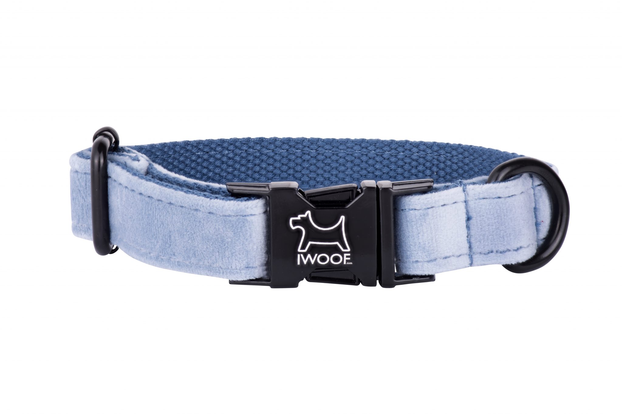Sky designer dog collar by IWOOF with black buckle