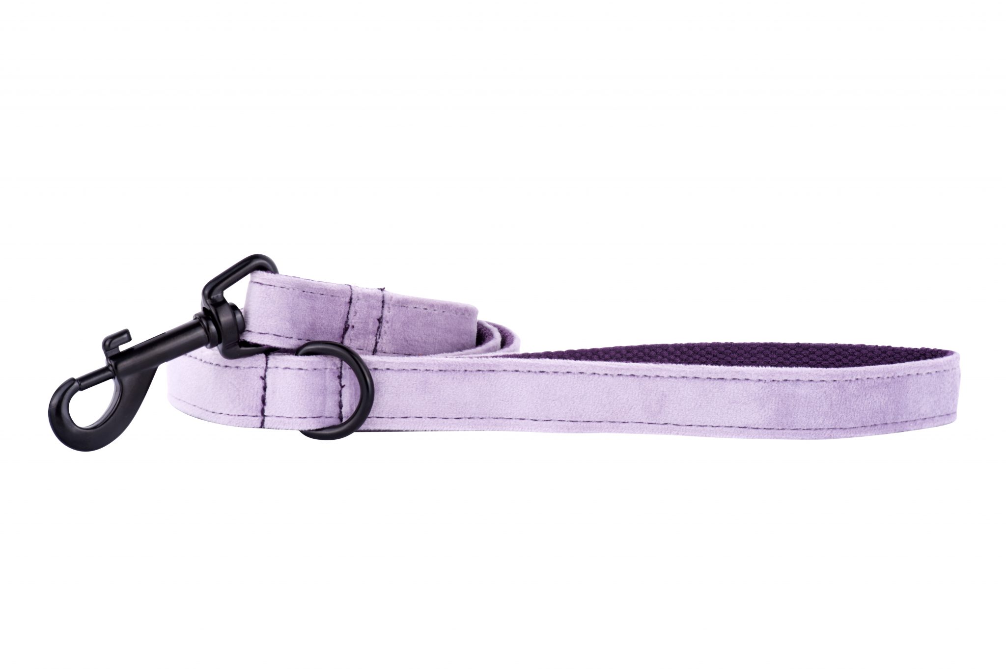 Lavender designer dog lead by IWOOF with black fittings
