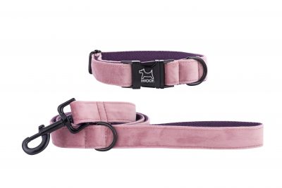 Pink Panther designer dog collar and matching dog lead by IWOOF with black fittings