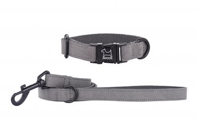 Dolphin designer dog collar and dog lead by IWOOF with black fittings
