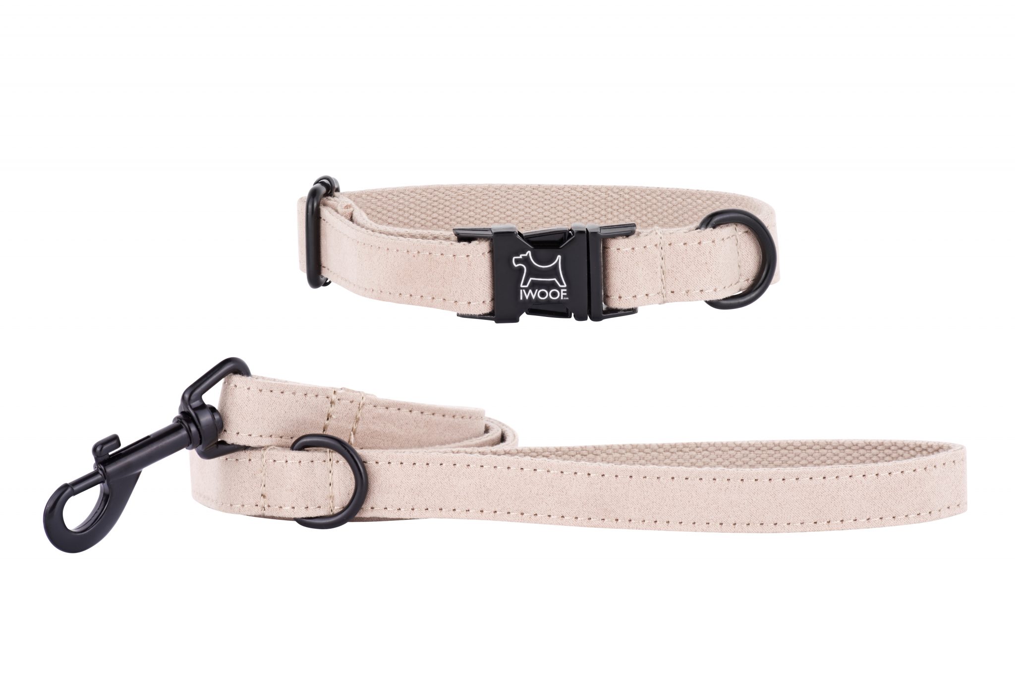 Sand Dune designer dog collar and matching dog lead by IWOOF with black fittings