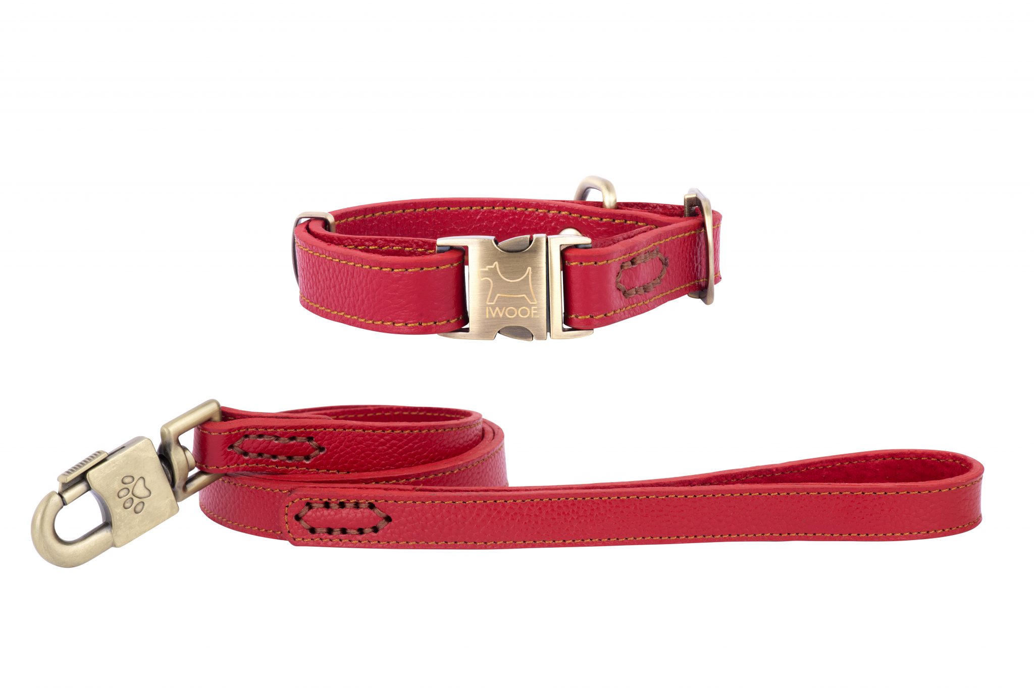 POLZEATH leather designer dog collar and lead by IWOOF in Red