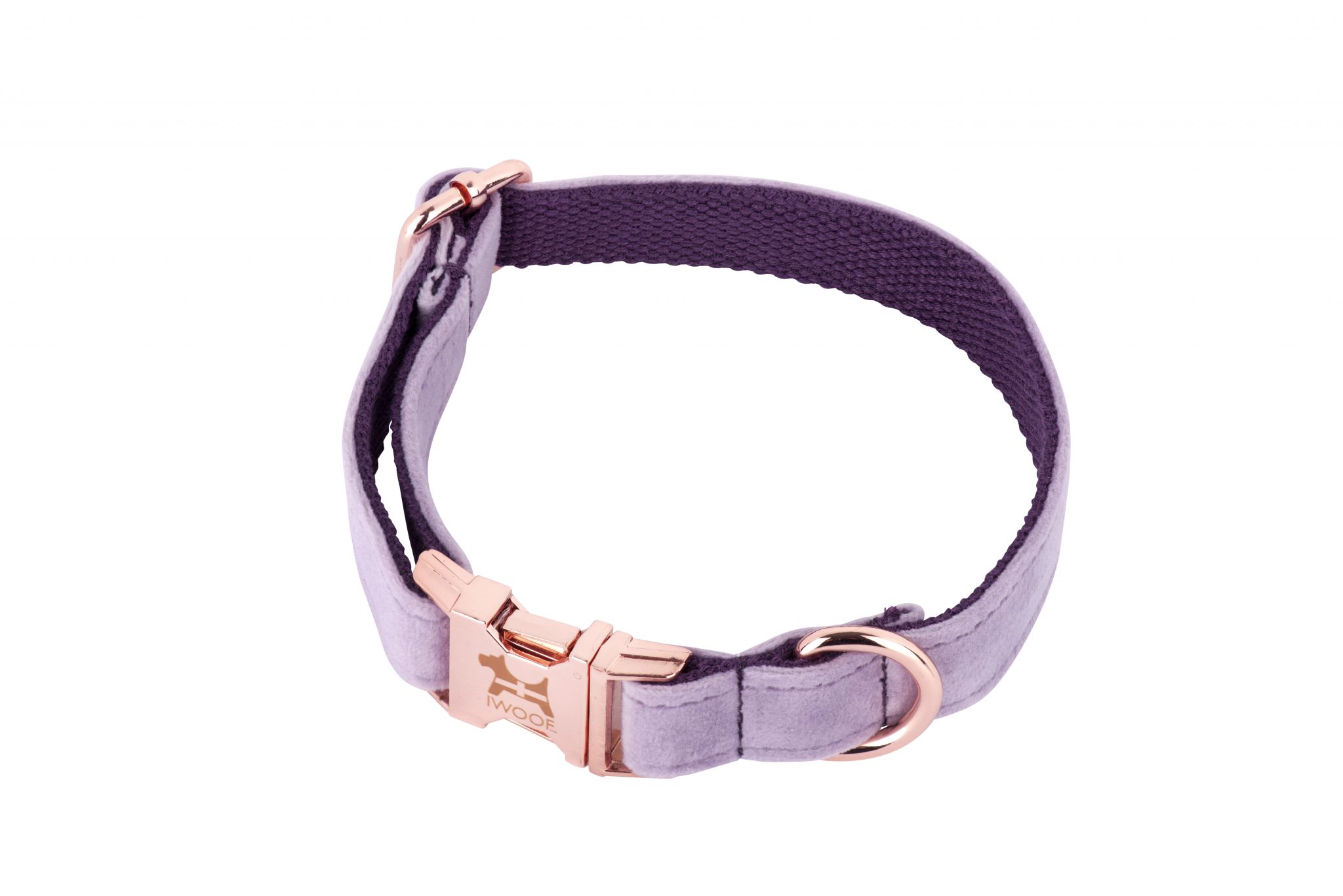 Lavender Cornish designer dog collar and lead hand made by IWOOF in rose gold