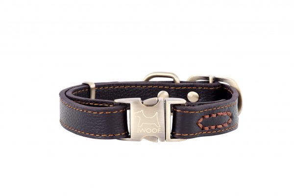 POLZEATH leather designer dog collar in brown by IWOOF