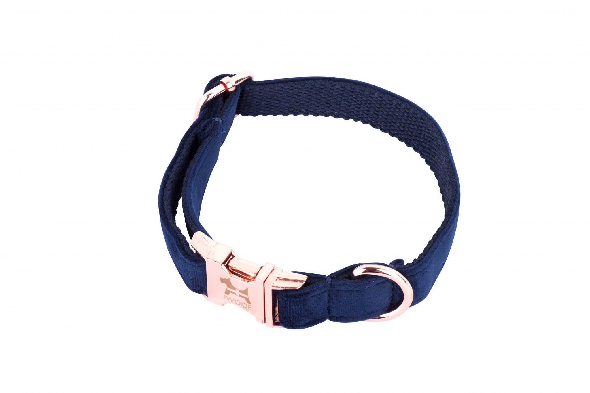 CORNISH BLUE designer dog collar by IWOOF with rose gold buckle
