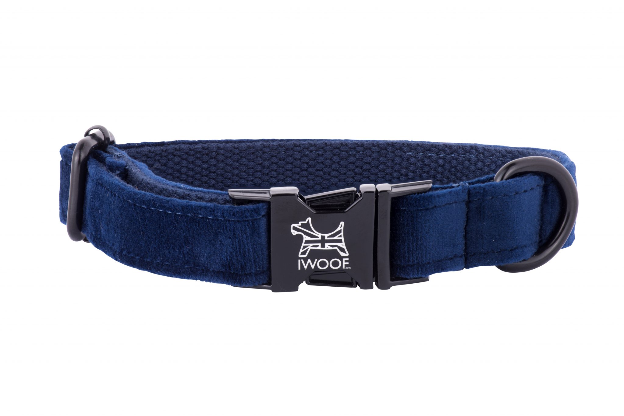 SAPPHIRE BLUE HAND MADE DESIGNER DOG COLLAR AND LEAD IN CRUSHED VELVET BY IWOOF