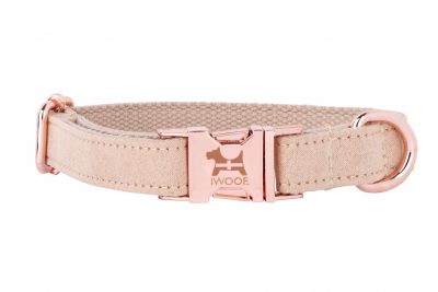 Cornish Sand designer dog collar by IWOOF with rose gold fittings