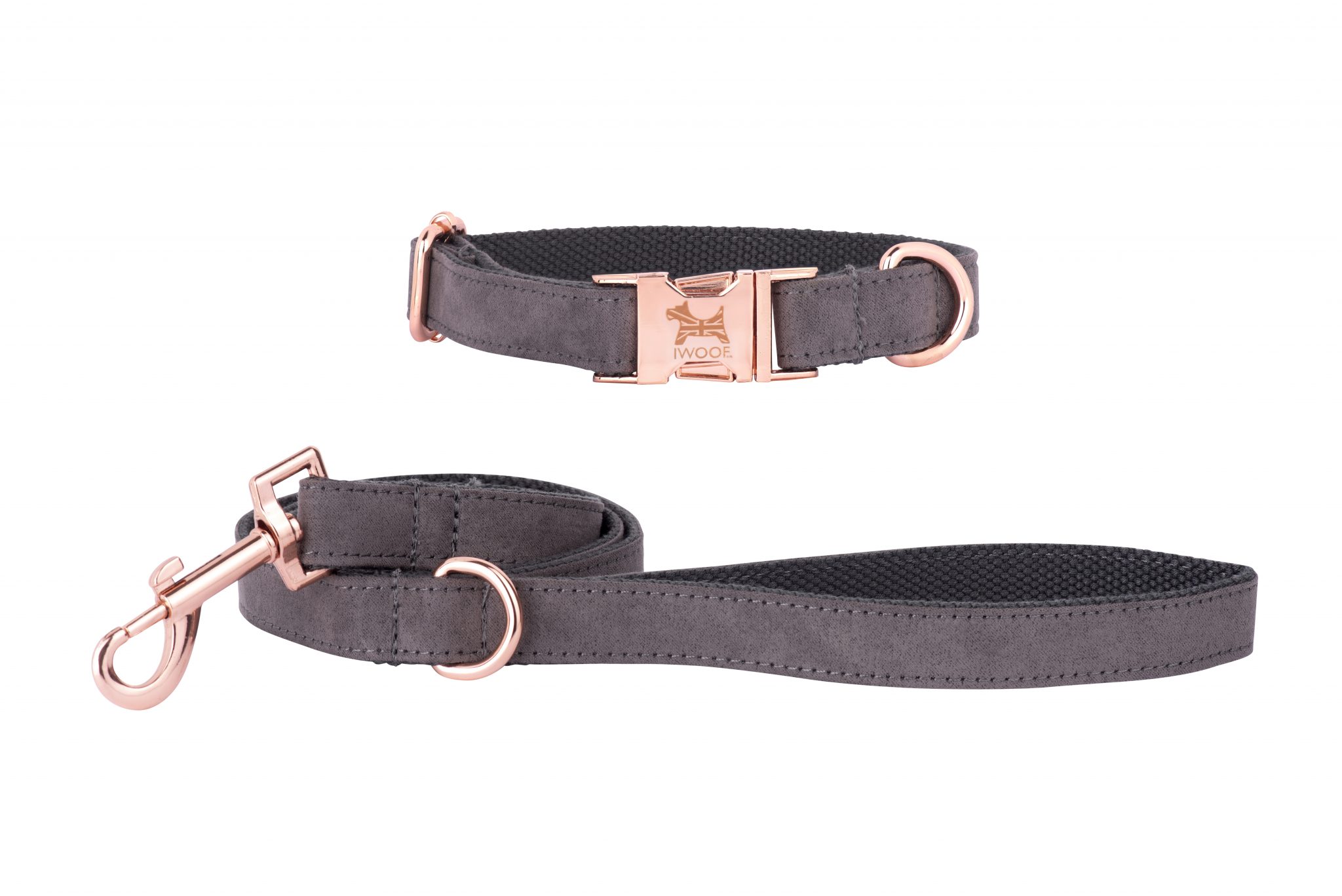 Dolphin designer dog collar and lead with British flag in rose gold by IWOOF